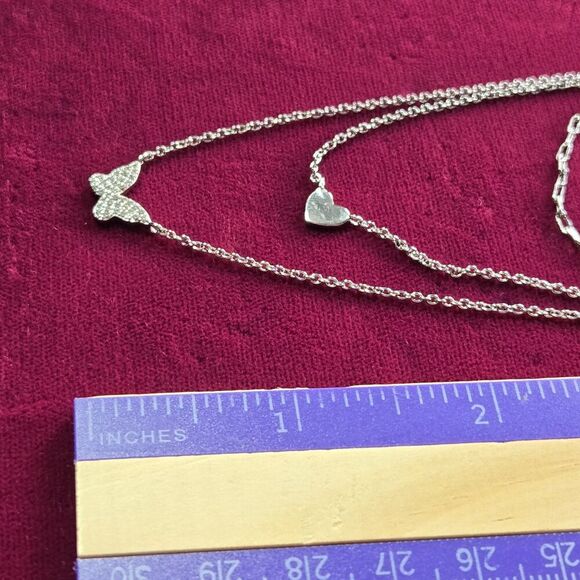 Heart & Butterfly Layered Chain Necklace Silver-Tone Multi-Strand Love Fashion - Picture 8 of 10